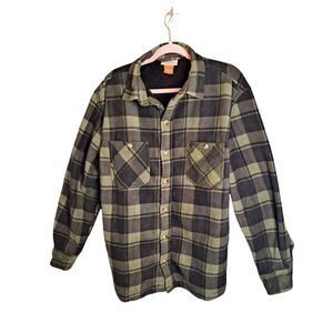 Racks & Reels Men's Shacket Size M Sherpa Lined Green Plaid Fleece Jacket
